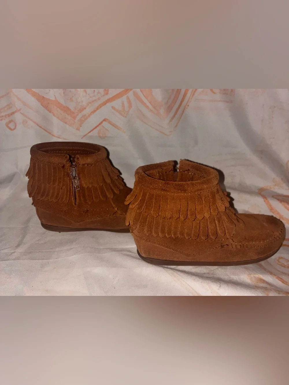 Minnetonka Kids Brown Suede Fringe Moccasins